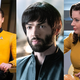 Three icons of the original Trek pilot: Captain Pike, Spock, and Number One.